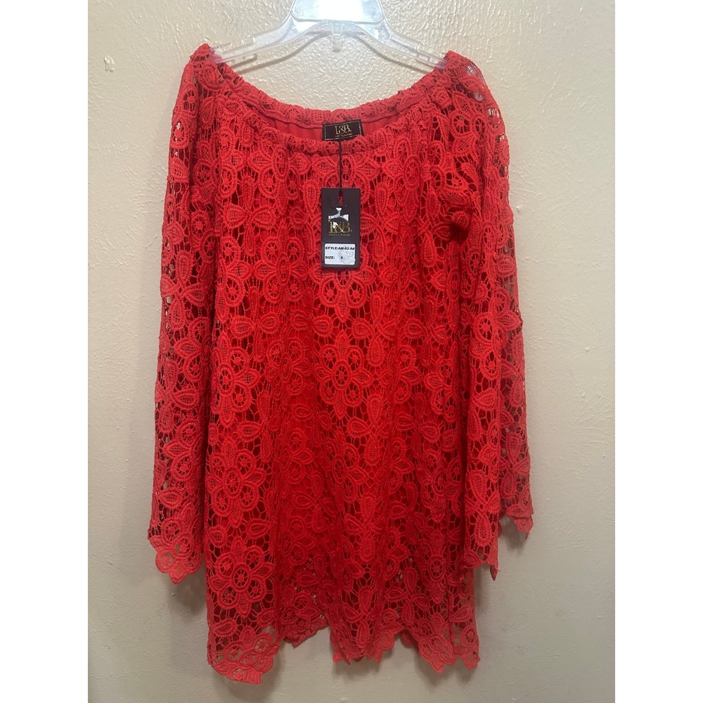 L&B Lace Off Shoulder Long‎ Sleeve Dress Red Size S Style AM02AV